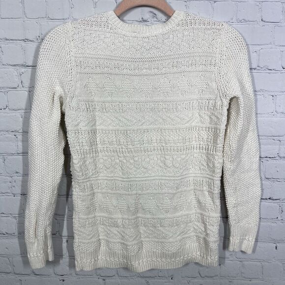 Talbots Knit Ivory Sweater Women Petite Small Button Ballon Sleeve Cable Knit - Picture 8 of 12